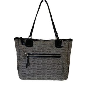 Coach Signature Jacquard Tote Bag Black Patent Leather Trim Shoulder Bag